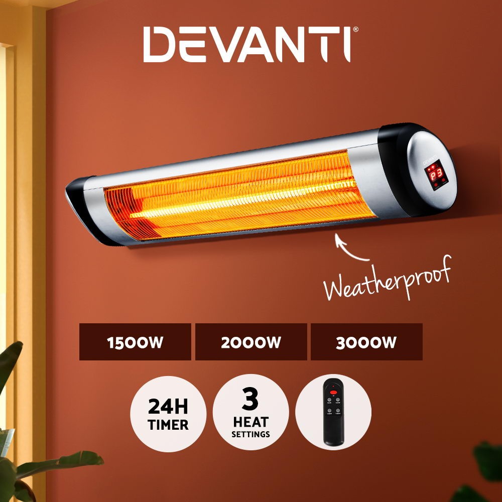 Devanti Infrared Radiant Strip Heater 1500W Corded Wall-mounting Remote IP34
