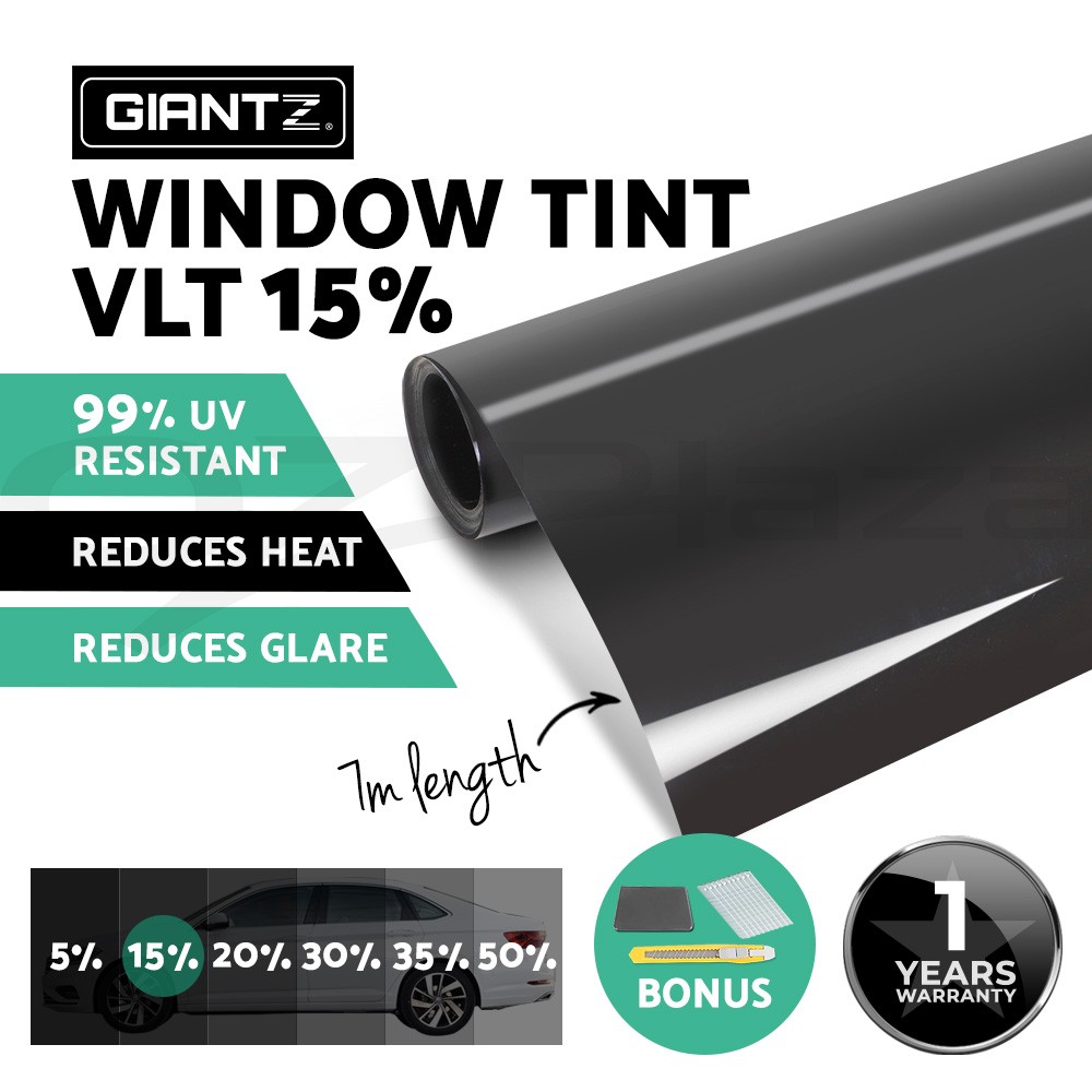 Giantz Window Tint Film 15 VLT Black 76cm x 7m UV Filter Car WTINT-76CM-VLT15