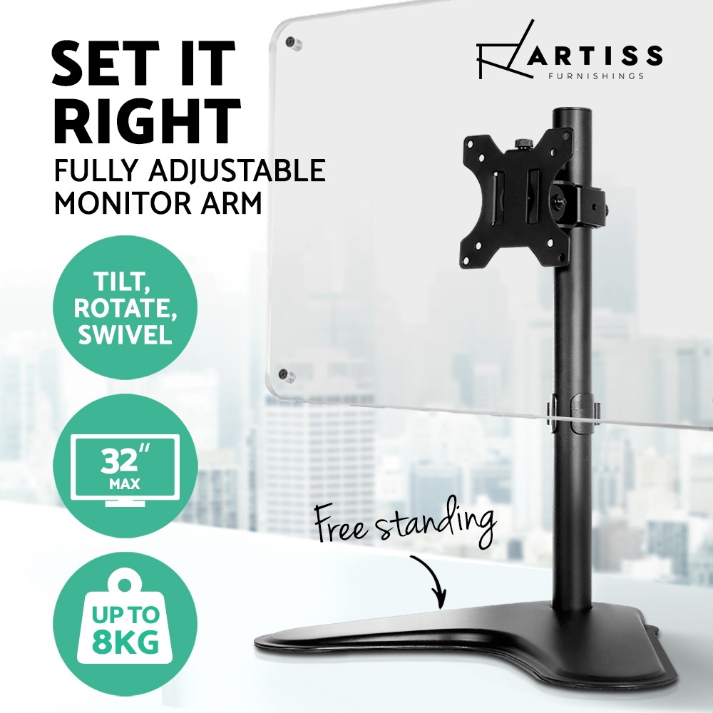 Artiss Adjustable Single Monitor Arm Stand Freestanding VESA 75x75 mm 9kg Black