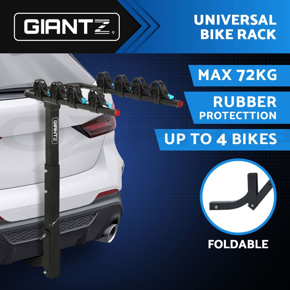 Giantz 4 Bike Rack Hitch Mount Towbar Carrier Foldable 72kg Black 2-inch Upright