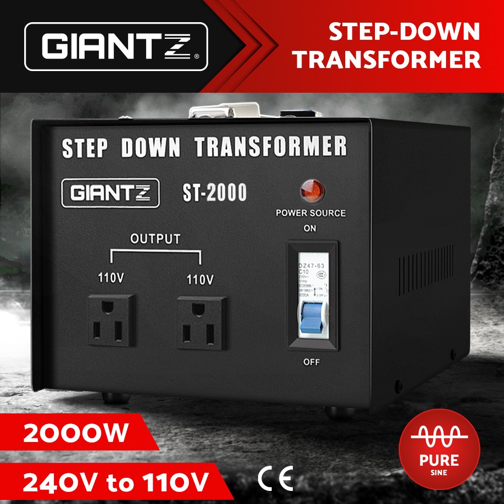 Giantz Power Transformer ST2000WBL 2000W 240V to 110V AC Step Down AU-US Black