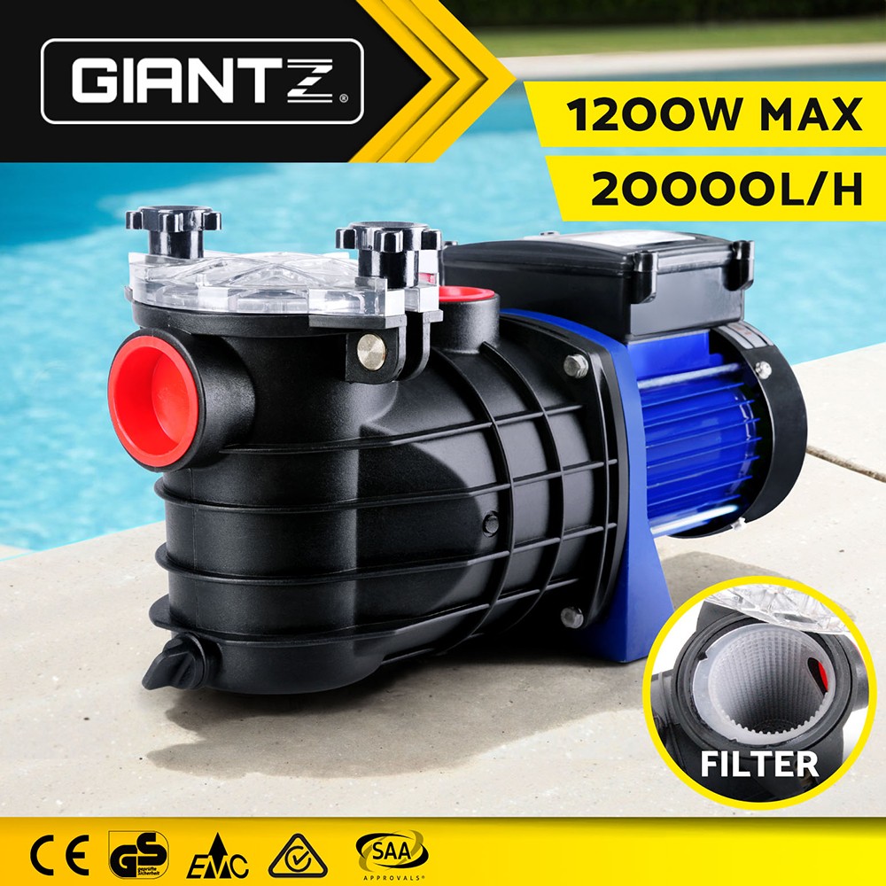 Giantz Pool Pump Filter 1200W 1.6HP 70 000L 20 000L/hr 12.5m Above Ground Pools