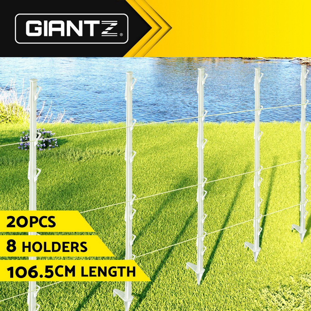 Giantz Electric Fence Posts 20pcs 106.5CM White PP Polytape Polywire Hotwire