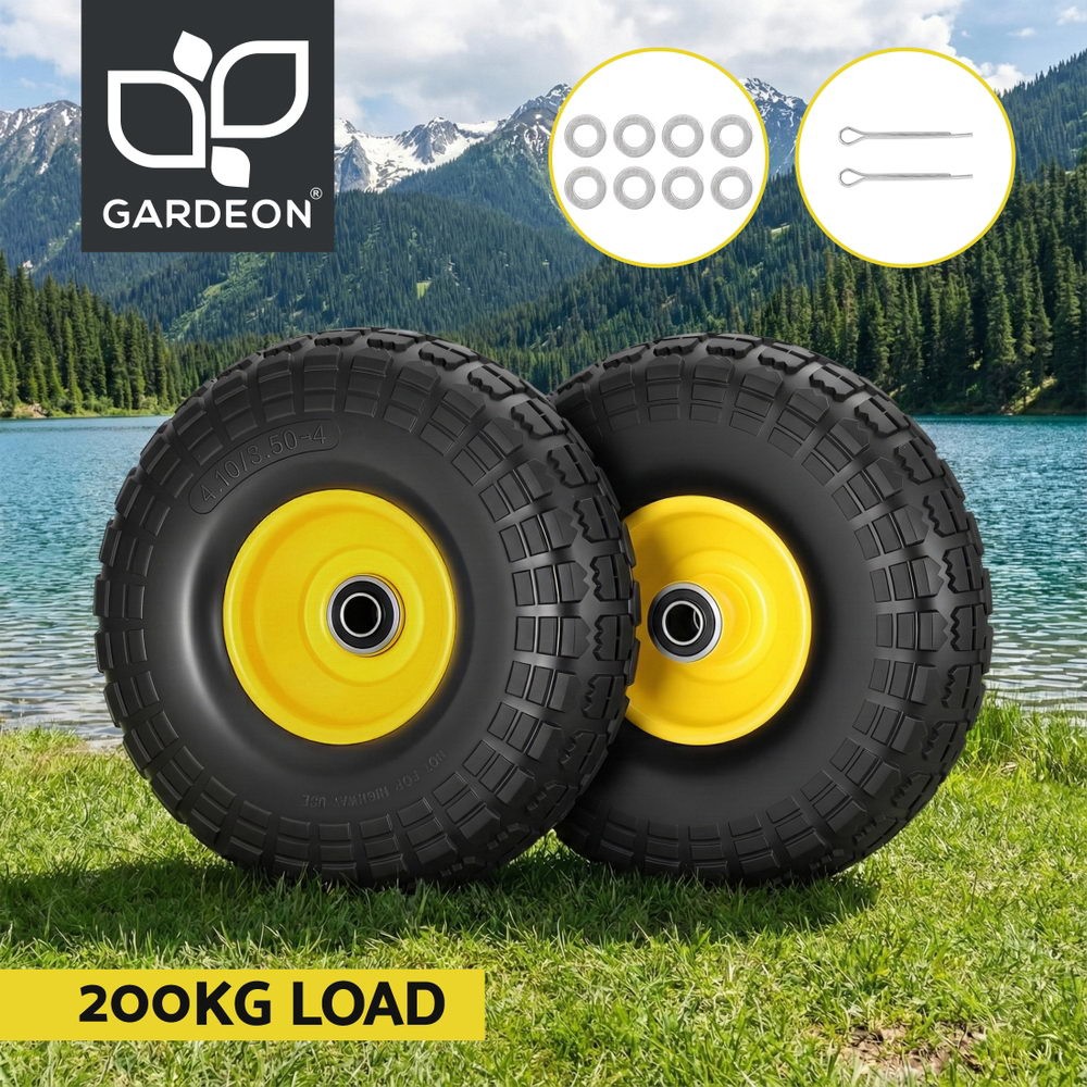 Gardeon 2pcs Flat Free Rubber Replacement Wheels 4.10/3.50-4 Garden Cart 16mm