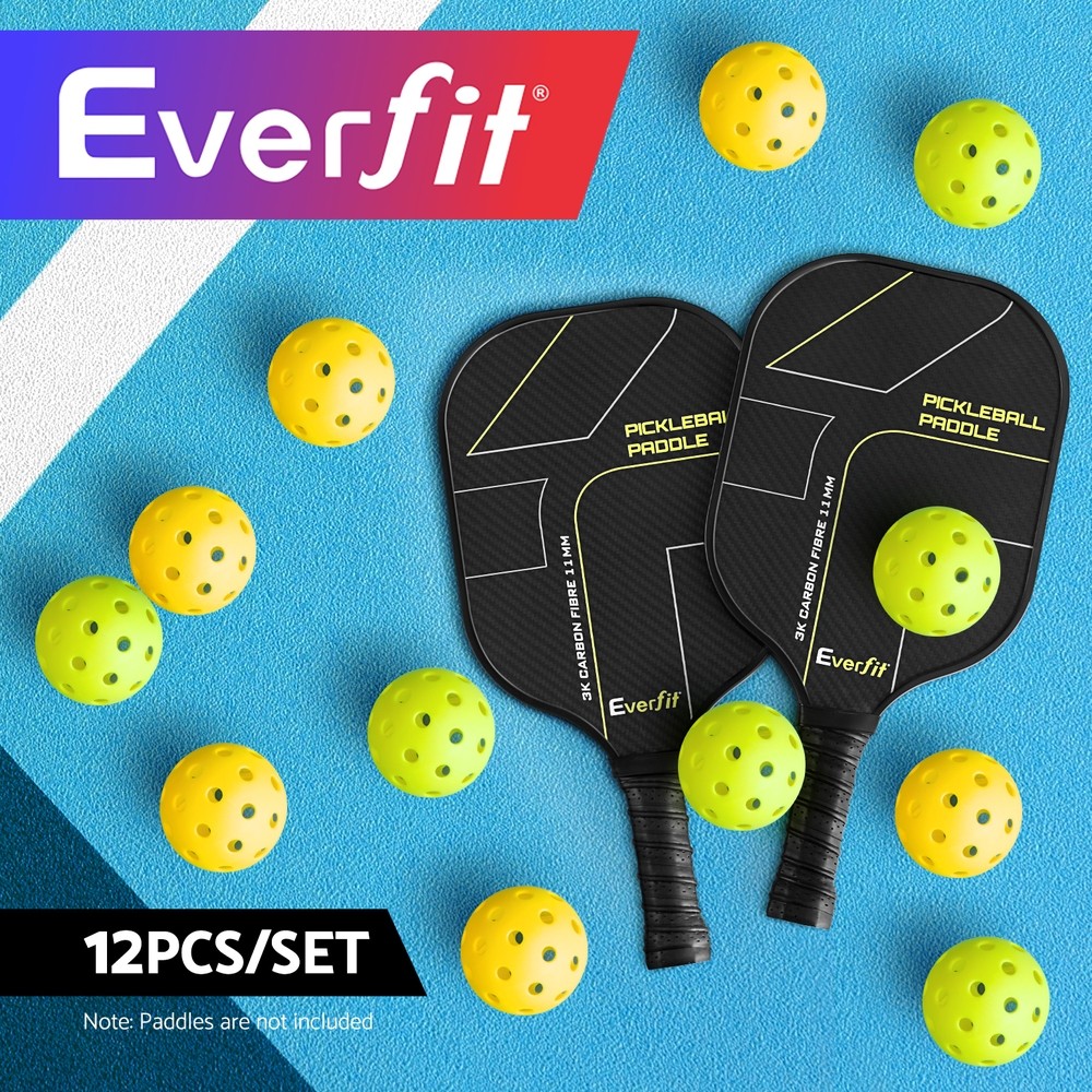 Everfit 12PCS Pickleballs Set 40-Hole PE 74mm Green Yellow Indoor/outdoor Court
