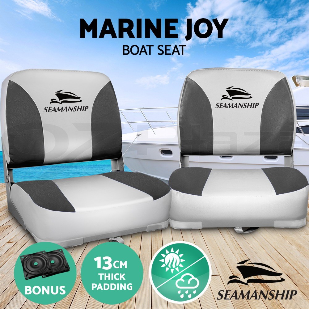 Seamanship 2X Folding Boat Seats Swivel Grey UV-resistant PVC All Weather Set