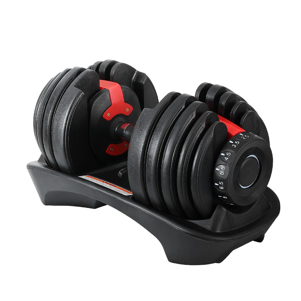 Everfit Adjustable Dumbbell 24kg Weight Plates Holder Black Home Gym Training