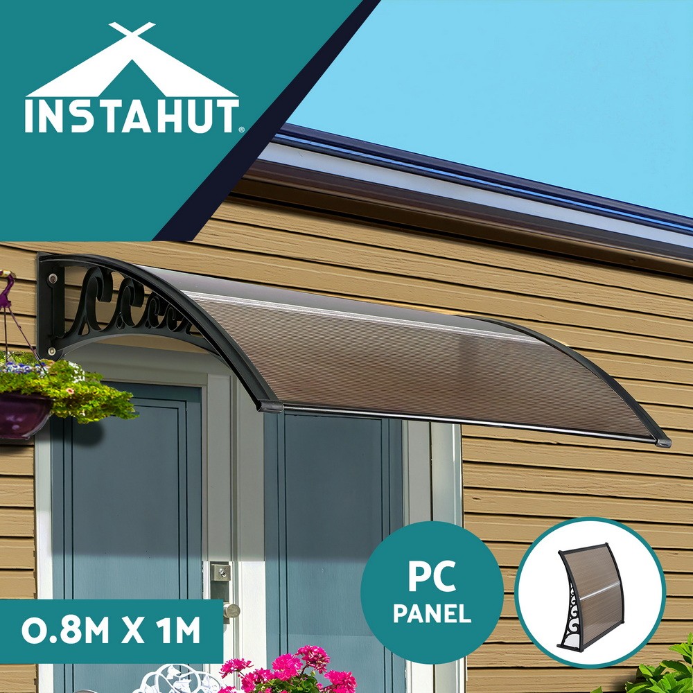 Instahut Window Door Awning 0.8mx1m 5mm Hollow PC Panel UV Resistant Aluminium