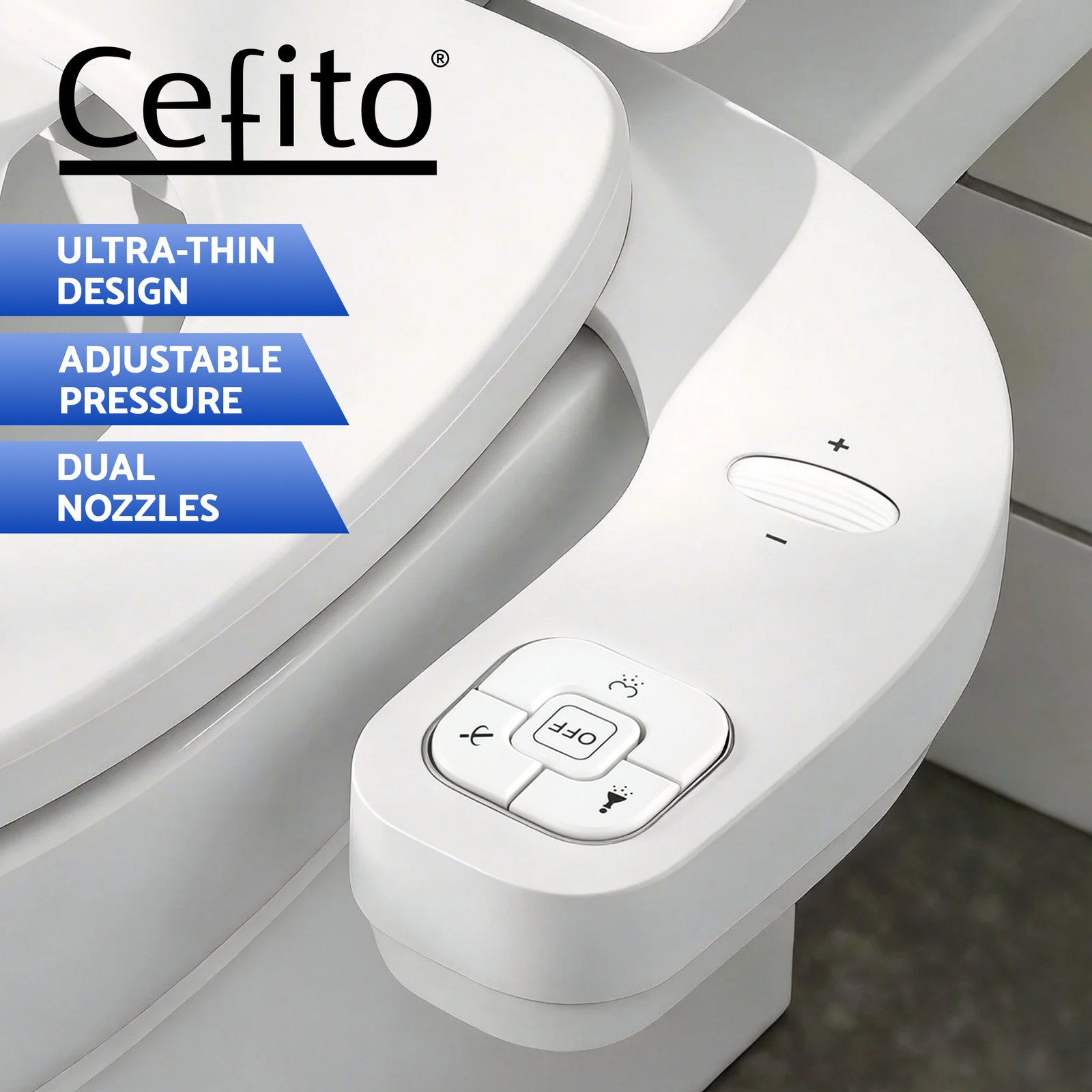 Cefito Bidet Attachment White ABS Cold Water Detachable Ultra-Thin Dual Nozzles