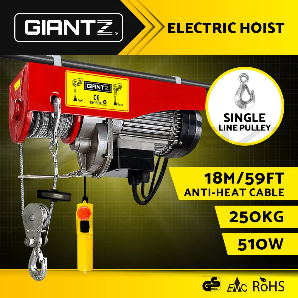 Giantz Electric Hoist Winch 510W Single Double Rope 125/250KG 18M Cable Remote