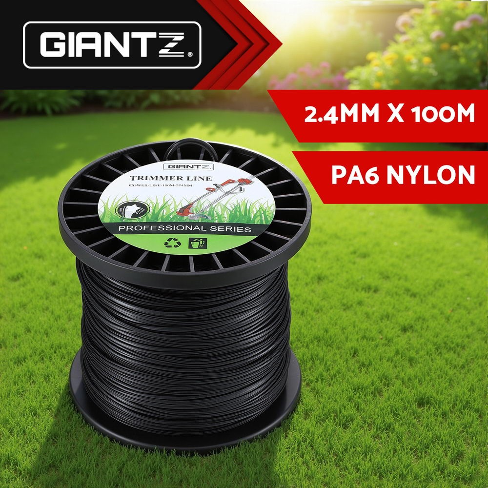 Giantz 100M 2.4mm Star PA6 Nylon Trimmer Line Cord Black Universal Fit petrol