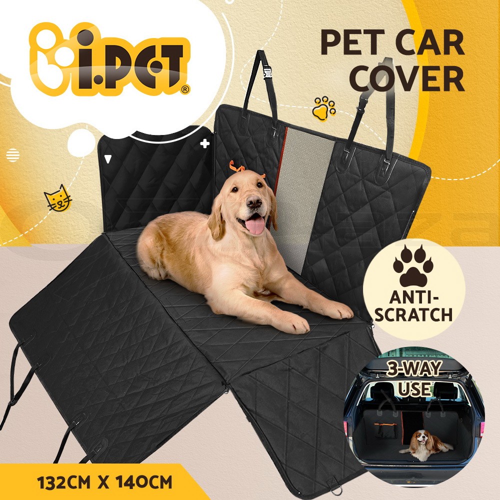 i.Pet Dog Car Seat Cover 600D Oxford Waterproof Hammock Non Slip Black Mesh