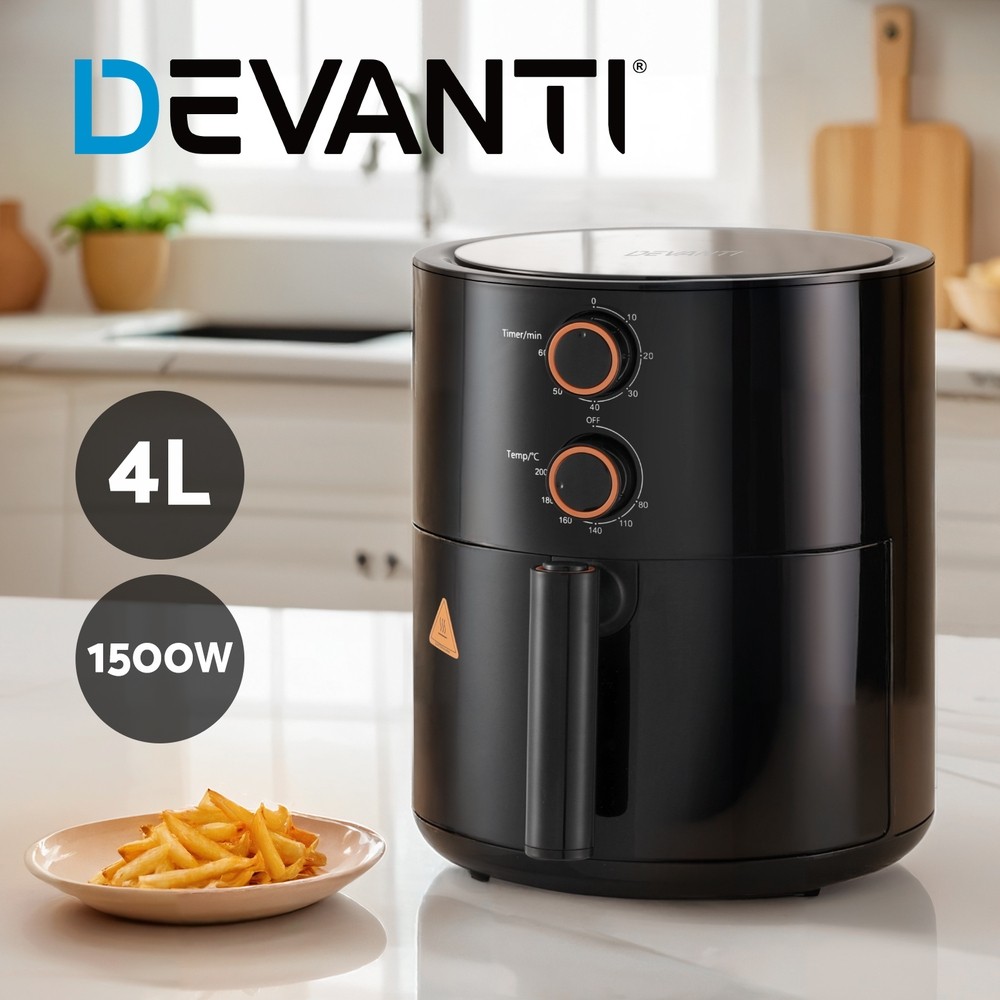 Devanti Air Fryer Oven 4L 1500W Control Black Non-stick Dishwasherable Basket