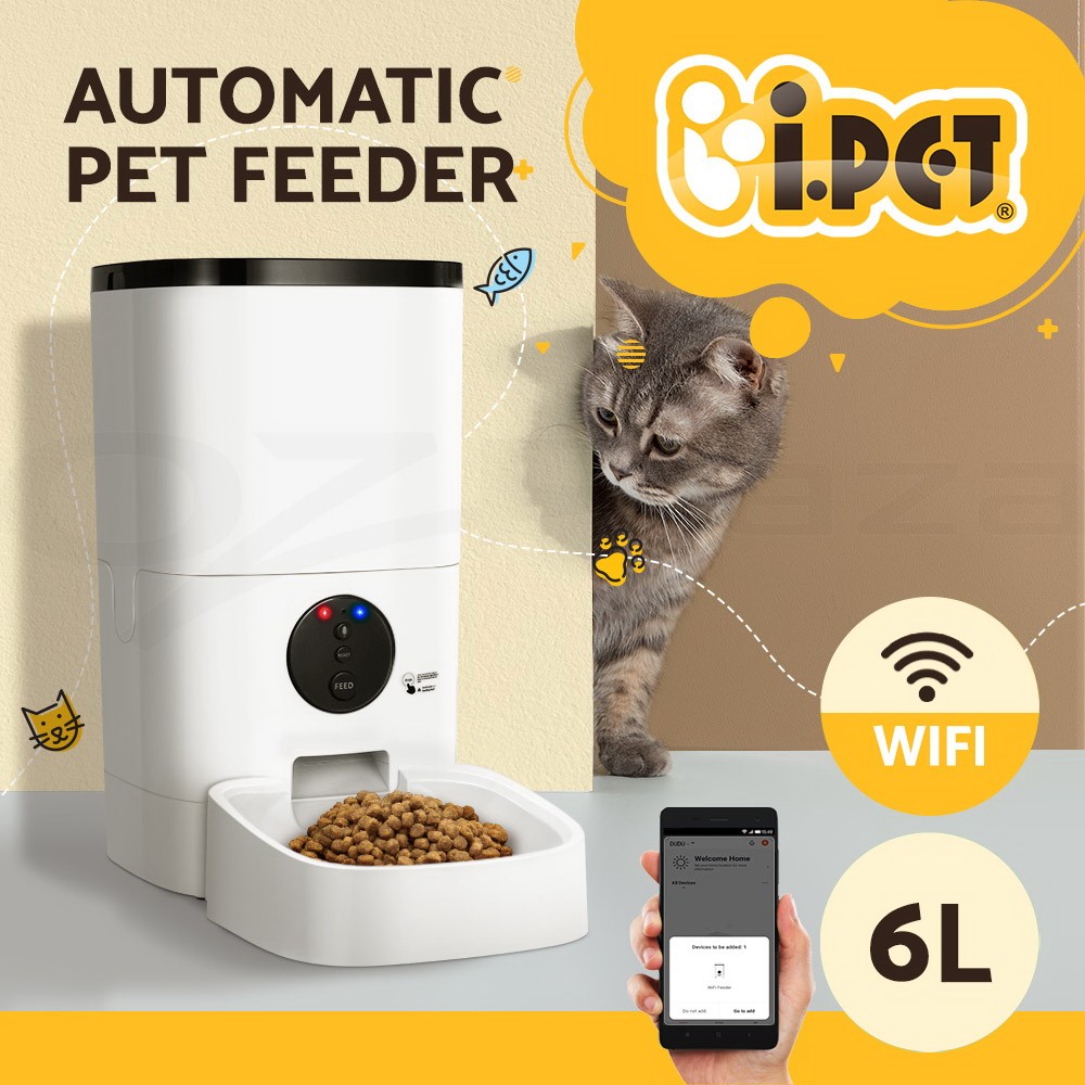 i.Pet Automatic Feeder WiFi App Control 6L Dry Food Dog Cat White Programmable