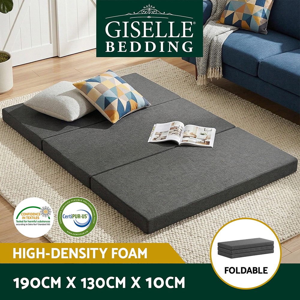 Giselle Bedding Foldable Foam Mattress Double 190cm 130cm Grey High density