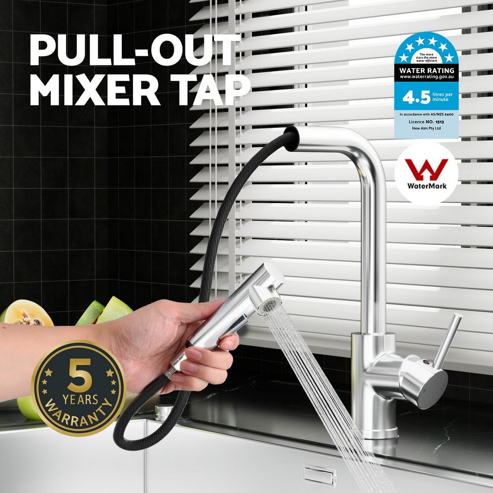 Cefito Kitchen Mixer Tap Pull Out 2 Mode WELS 6 Star Chrome Silver 35mm Ceramic