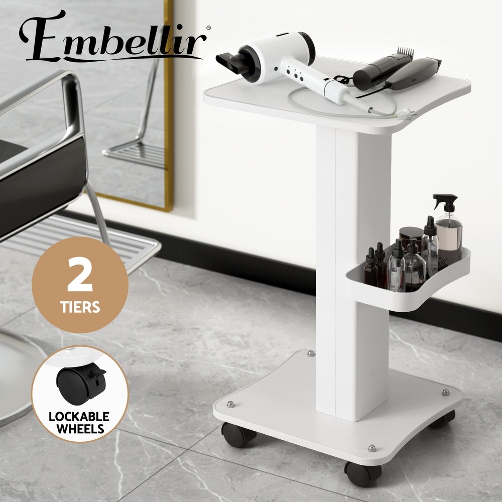Embellir Salon Trolley Beauty Tray White Lockable Wheels 37.5 cm 34 cm 67.5 cm