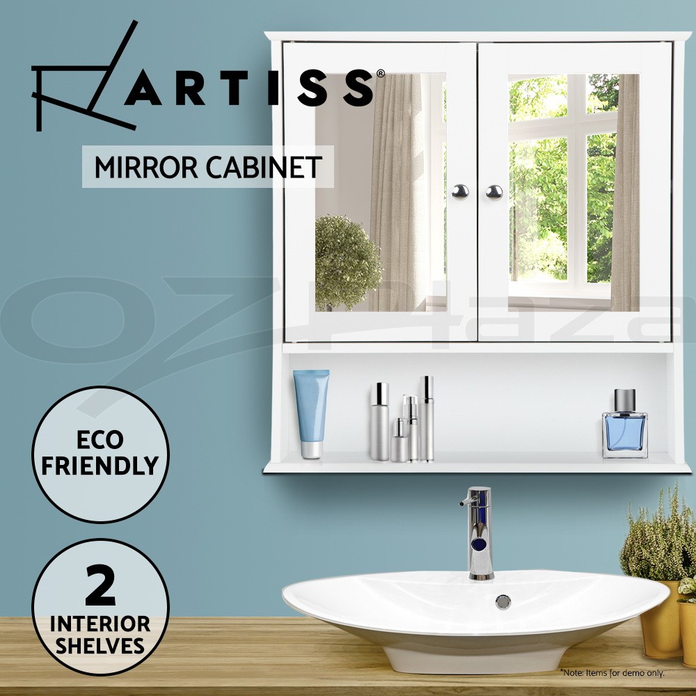 Artiss Bathroom Mirror Cabinet Storage Mounted White Adjustable 56cm 13cm 58cm