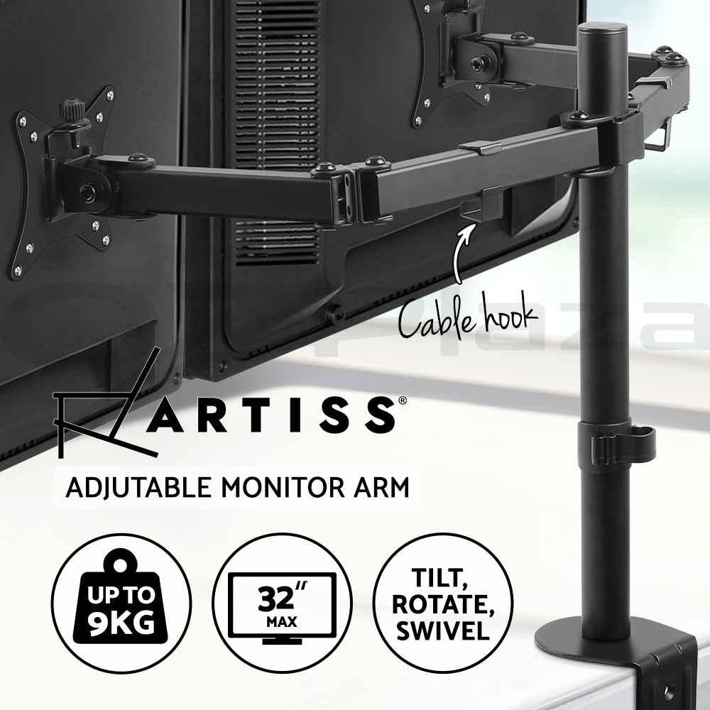 Artiss Dual Monitor Arm Desk Mount Clamp 32 Displays VESA 75x75 100x100 Black