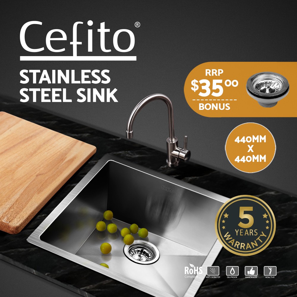 Cefito Handmade Kitchen Sink 44X44CM 304 Stainless Steel Square Basin Silver