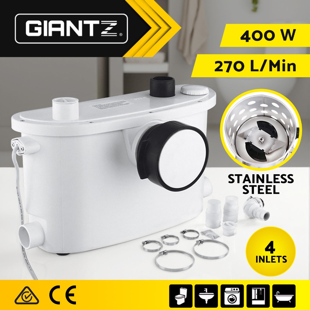 Giantz Macerator Sewerage Pump 400W Stainless Steel Impeller 4 Inlets Toilet