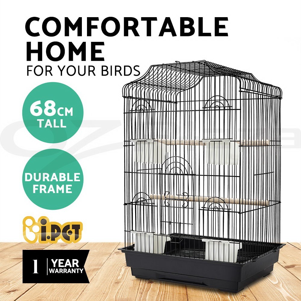 i.Pet Bird Cage Aviary Wrought Iron Black Large Parrot Budgie Wheels 1cm Bar