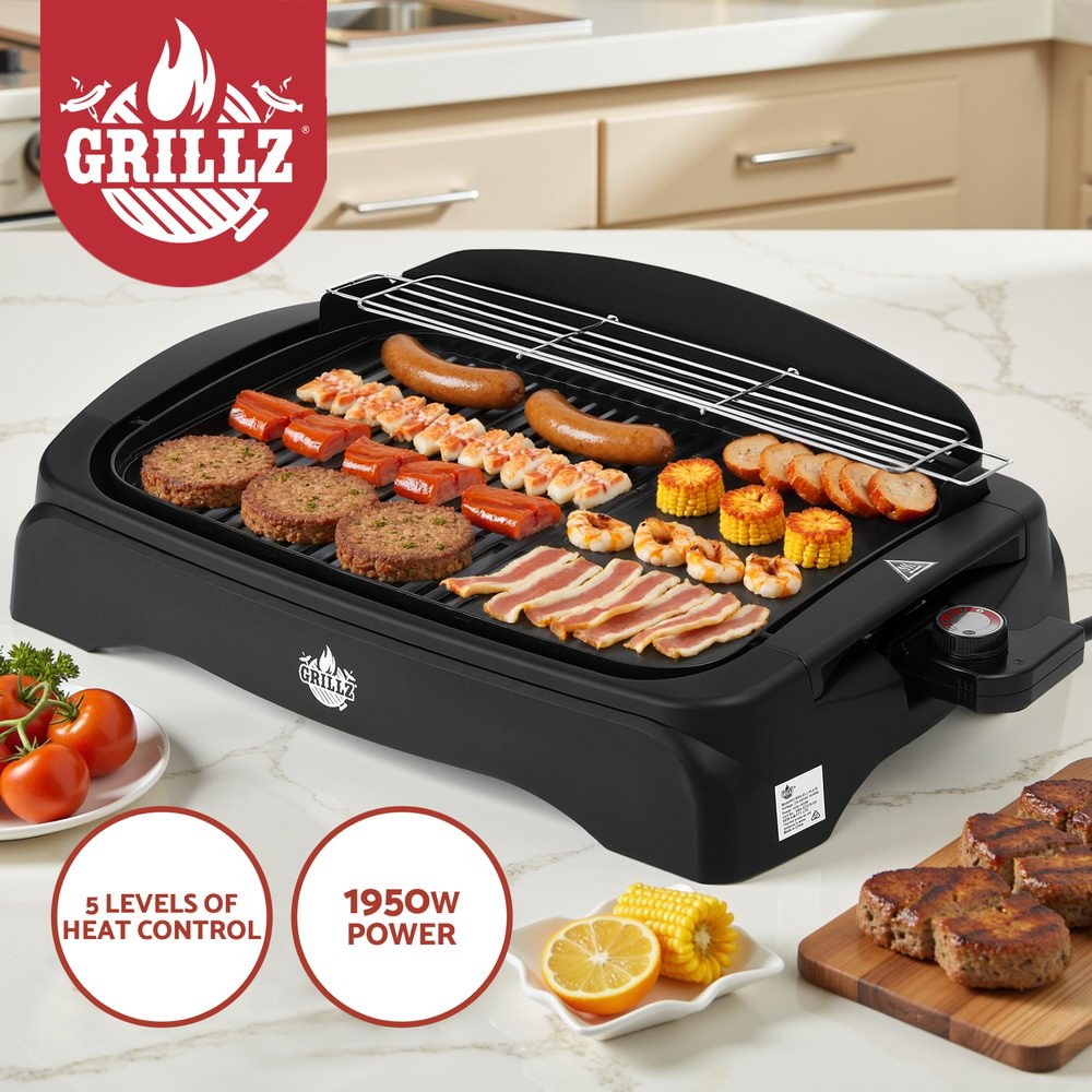 Grillz Electric Smokeless Grill Non-Stick 1950W Indoor Outdoor Large 52cm 36cm
