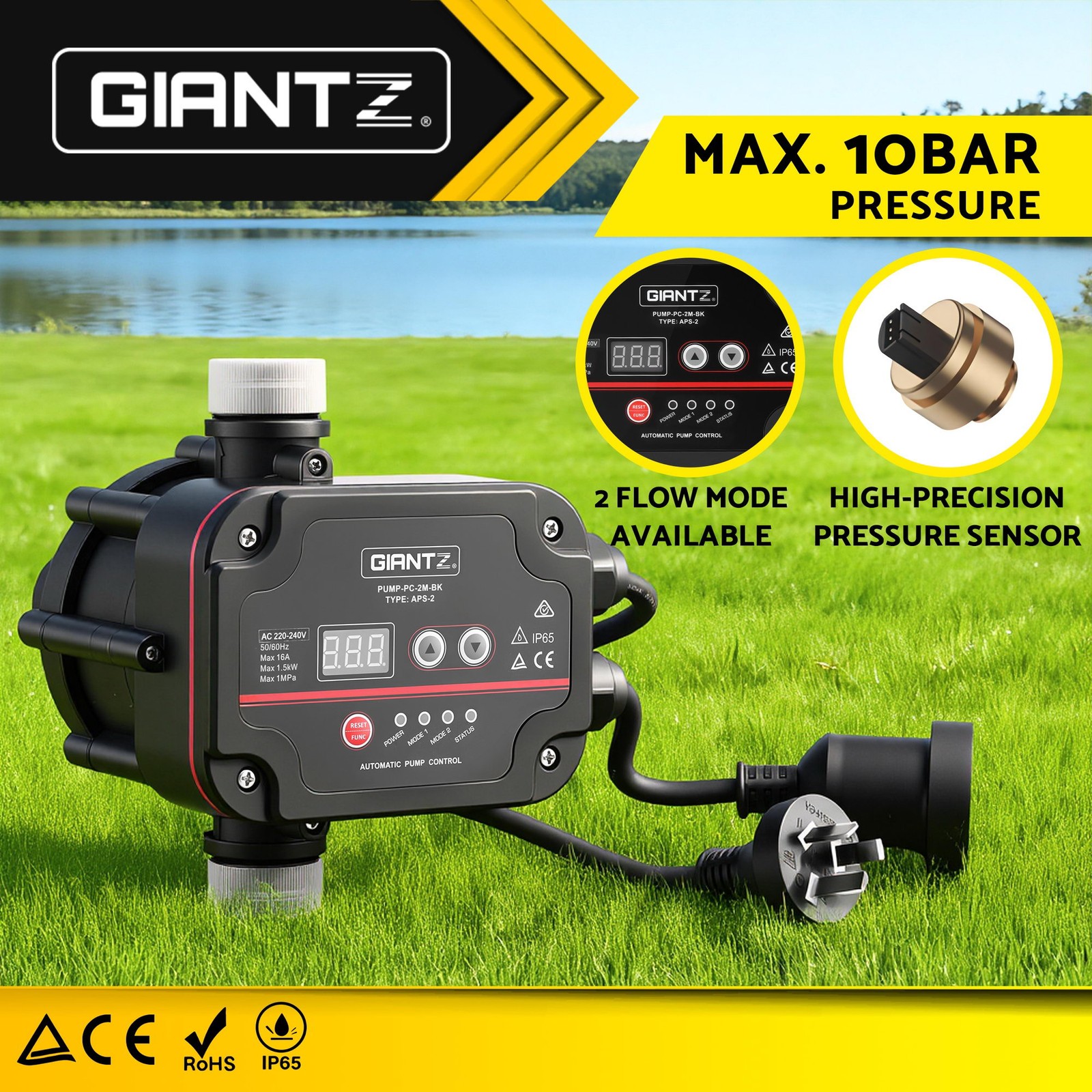 GIANTZ Digital Water Pump Controller 1.5kW 16A IP65 10Bar Dry-Run Protection