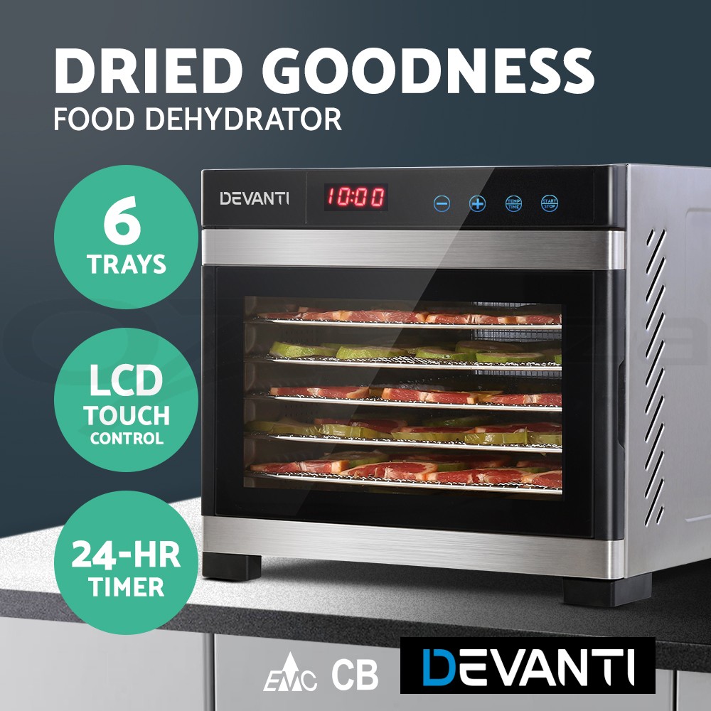 Devanti Food Dehydrator E-3-SS-PARENT Stainless Steel 10 Trays-Silver LCD Touch