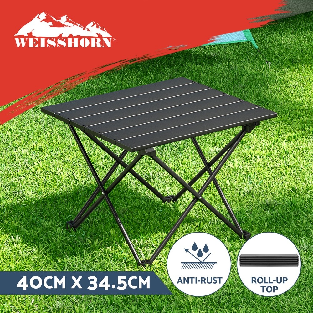 Weisshorn Folding Camping Table Aluminium Portable Black 40cm Roll-up Outdoor