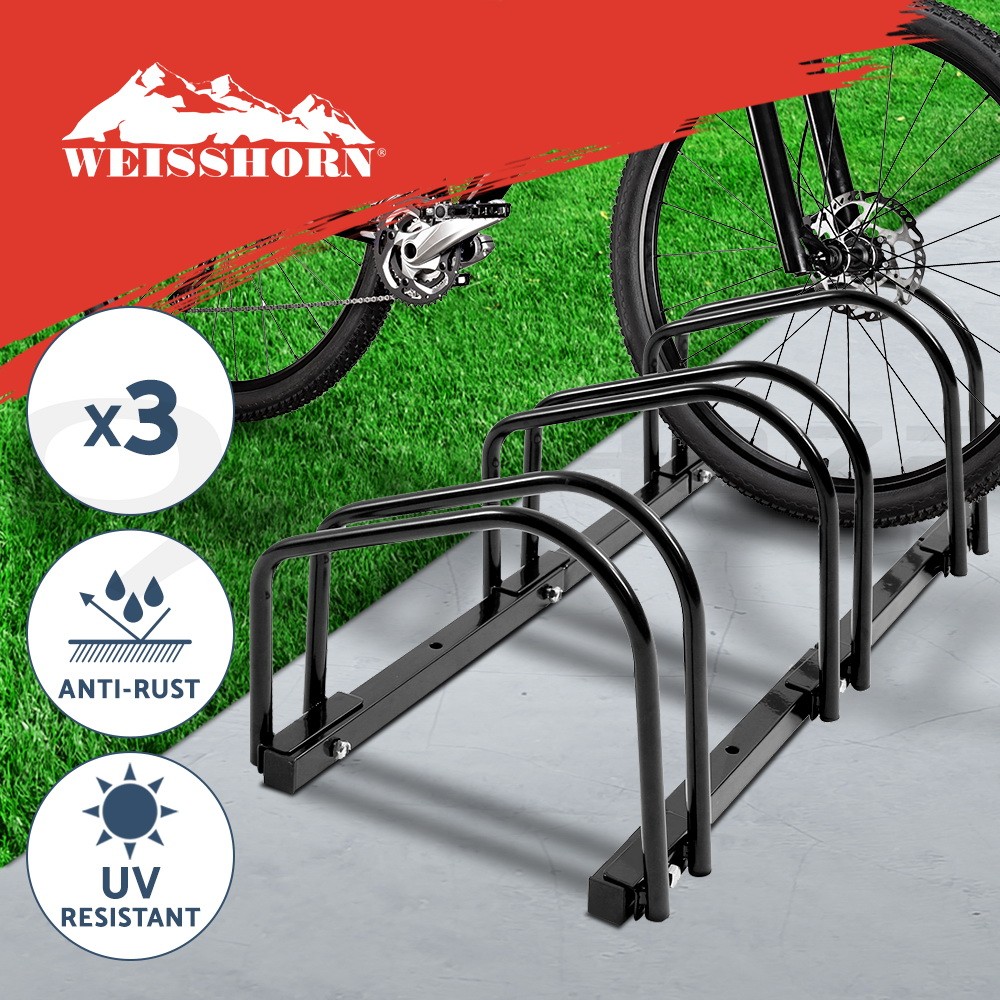 3 Bike Bicycle Floor Stand Rack Parking 1-3 Bikes Black Steel Powder Coated