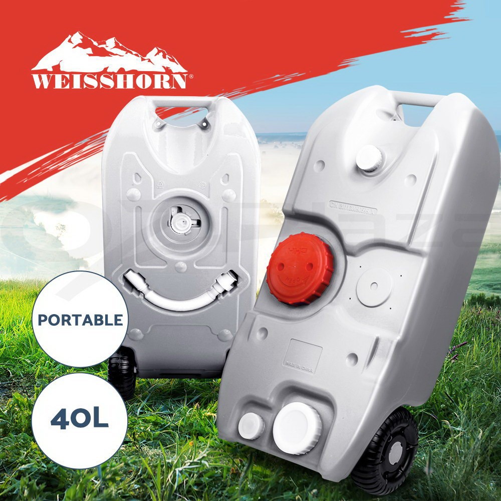 Weisshorn 40L Portable Water Tank Camping RV Grey Polyethylene Wheels Faucet