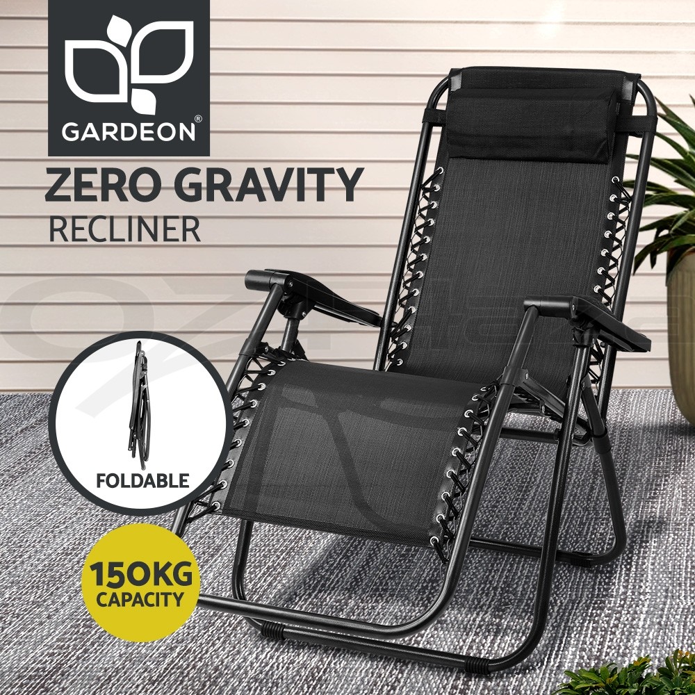 Gardeon Zero Gravity Chair Recliner Folding Adjustable Black Outdoor Camping