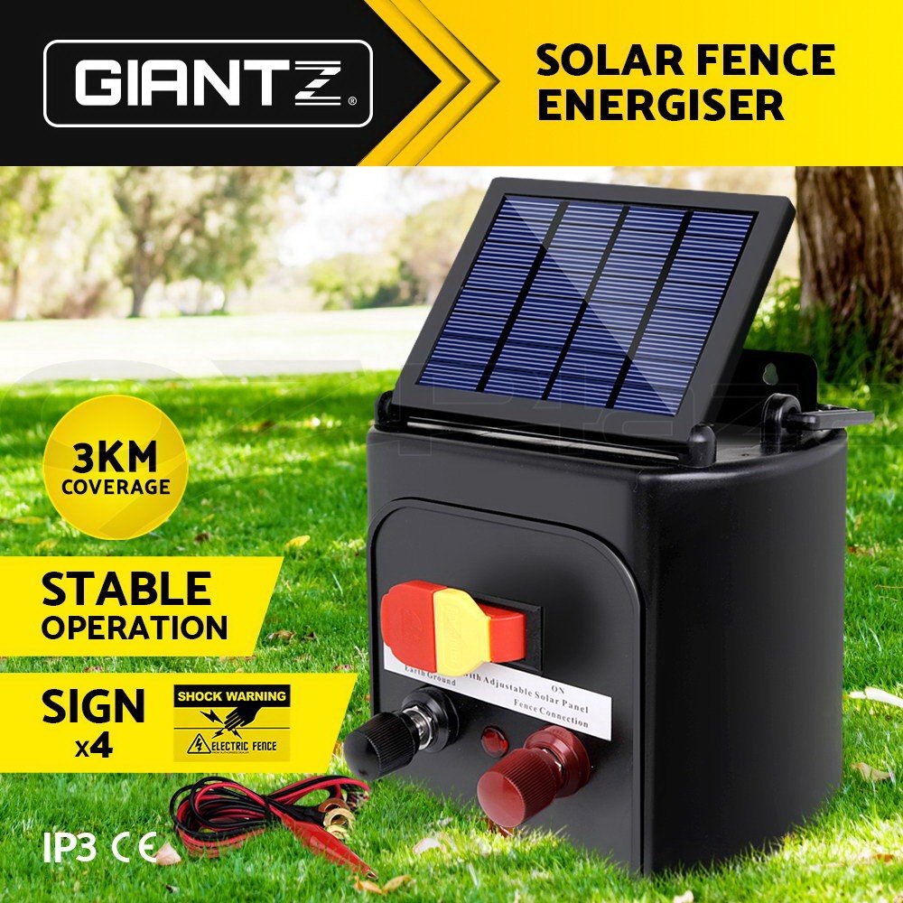 Giantz Solar Electric Fence Energiser 3km 0.1J SFCSO103KMSBS Lead Acid Battery
