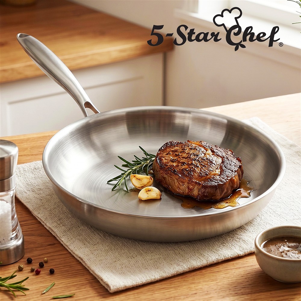 5-Star Chef 30cm Tri-ply Stainless Steel Frying Pan Uncoated Induction Silver