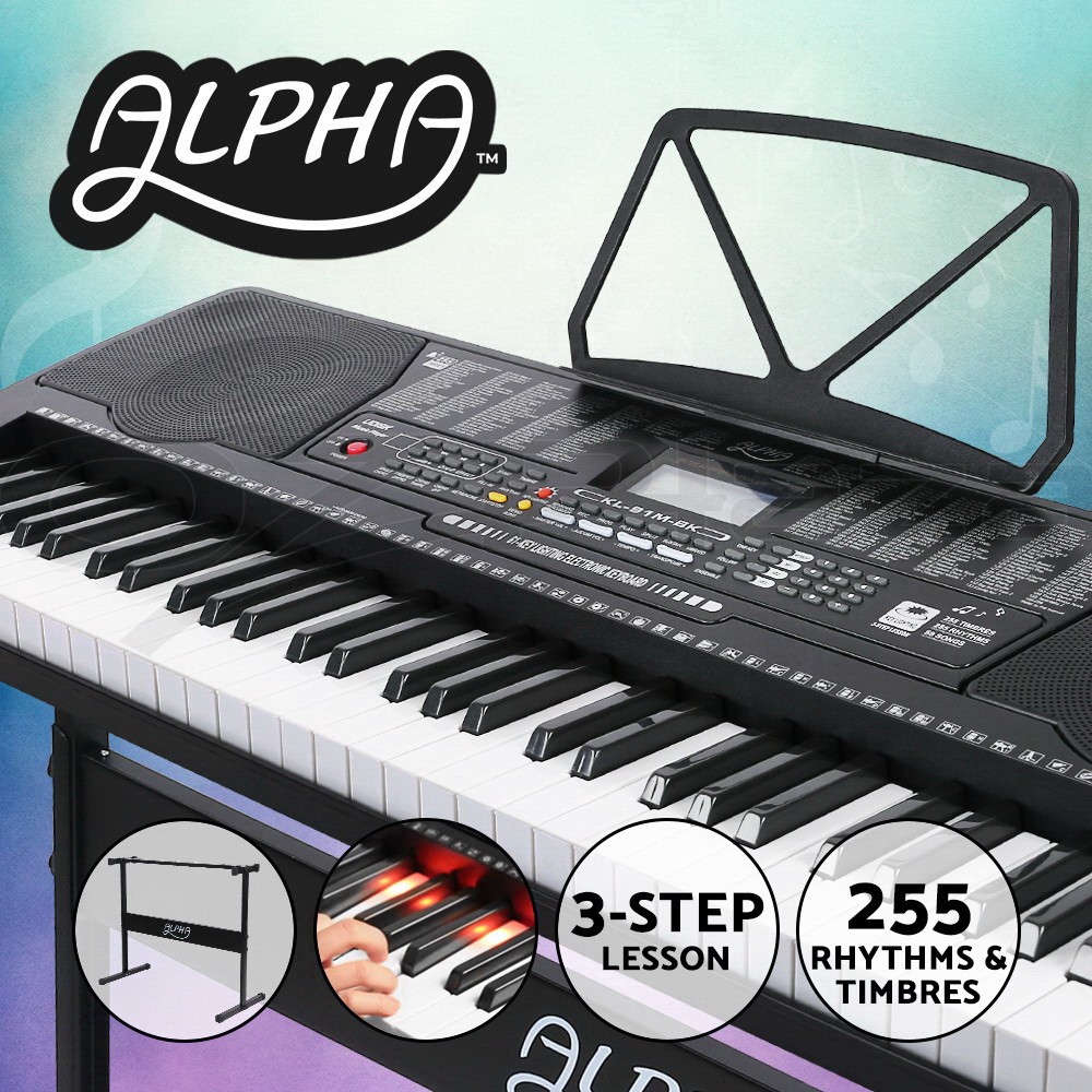 Alpha 61-Key Portable Digital Keyboard EK-91 Lighted LCD MP3 Player Stand Black