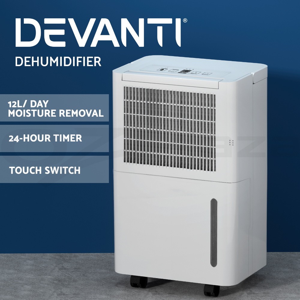 Devanti 12L Portable Dehumidifier Air Purifier 2-in-1 Washable Filter White