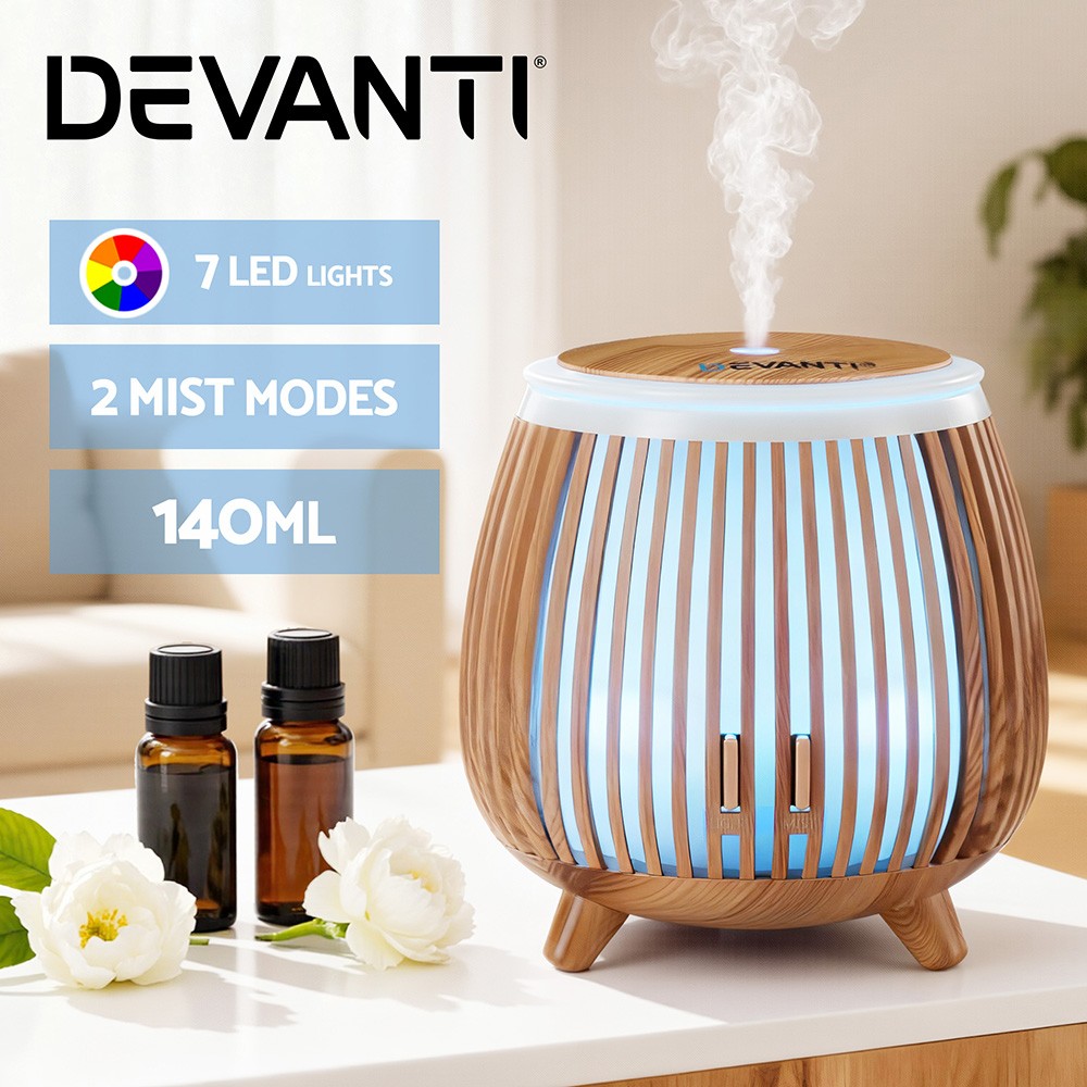 Devanti Ultrasonic Aroma Diffuser 140ml 7-Colour LED Night Light Humidifier
