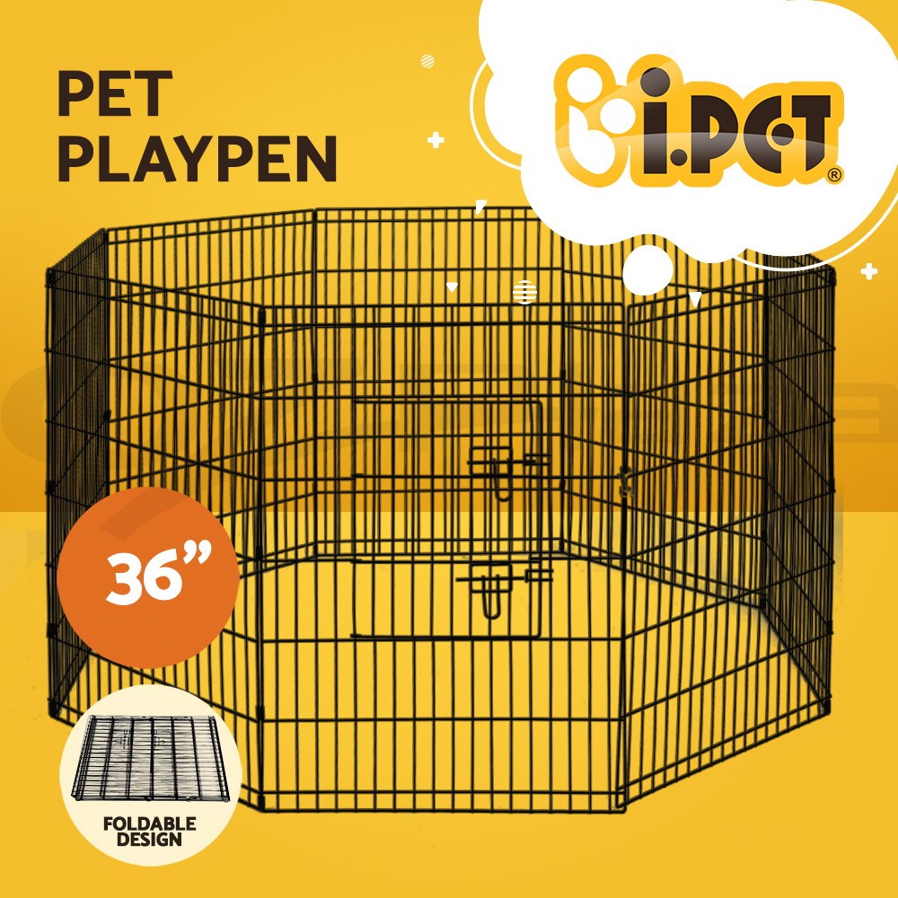 i.Pet Dog Playpen 8 Panel 36 Puppy Exercise Fence Steel Black Foldable Secure