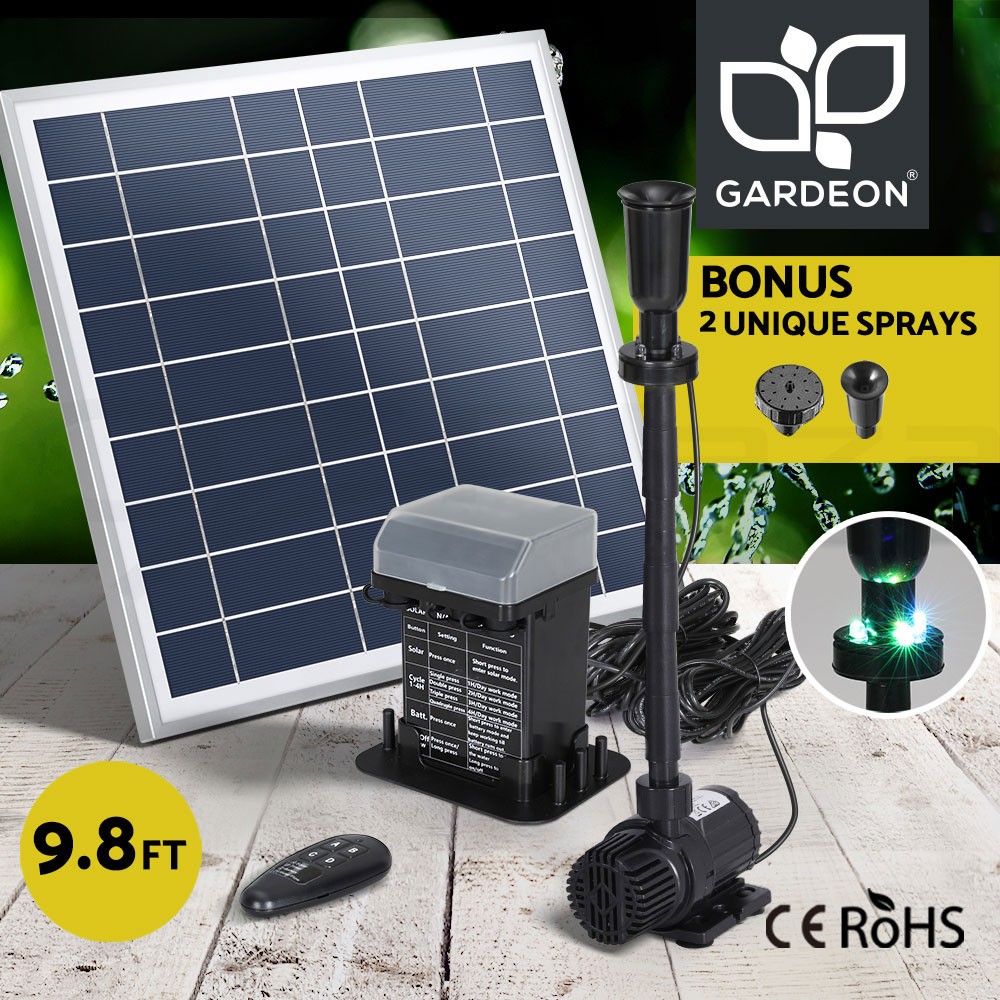 Gardeon Solar Submersible Pond Pump Water Fountain Battery Kit LED Lights 610L/H