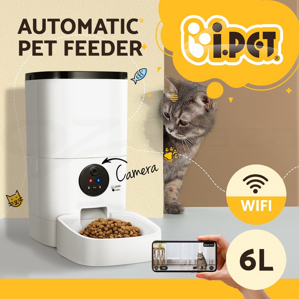 i.Pet Automatic Smart Pet Feeder 6L WiFi APP HD Camera Timer Dog Cat Food White