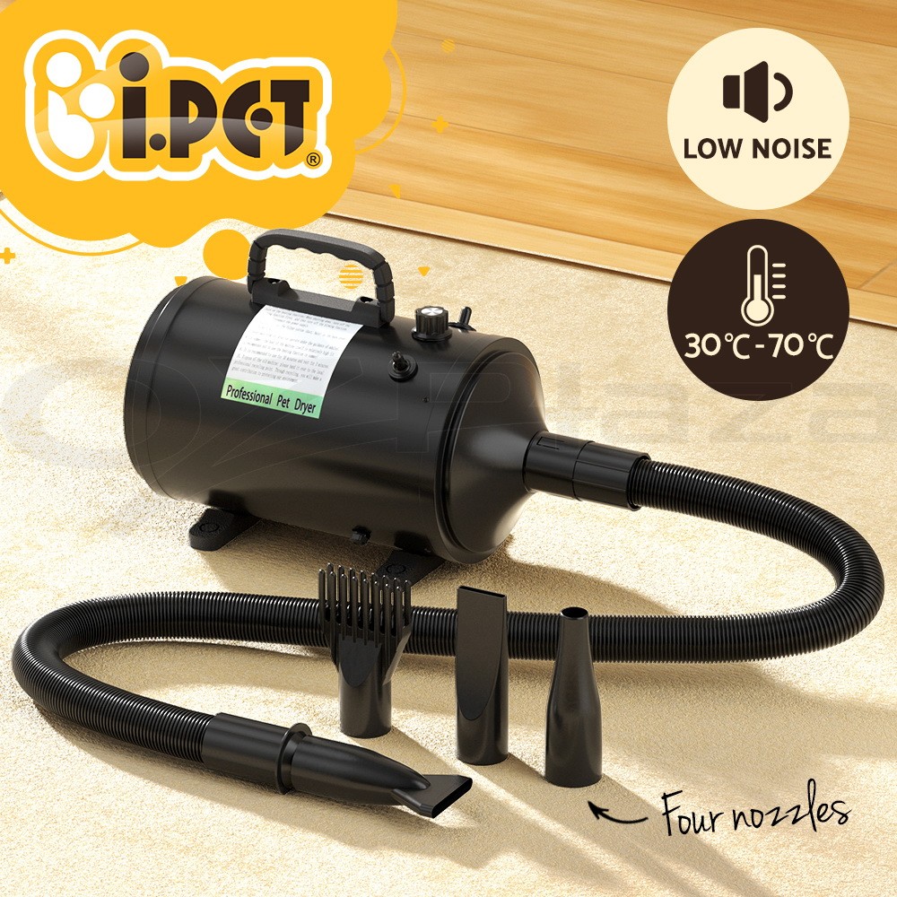i.Pet Pet Hair Dryer Dog Cat Grooming Low Noise 2000W-2200W Black Four Nozzles