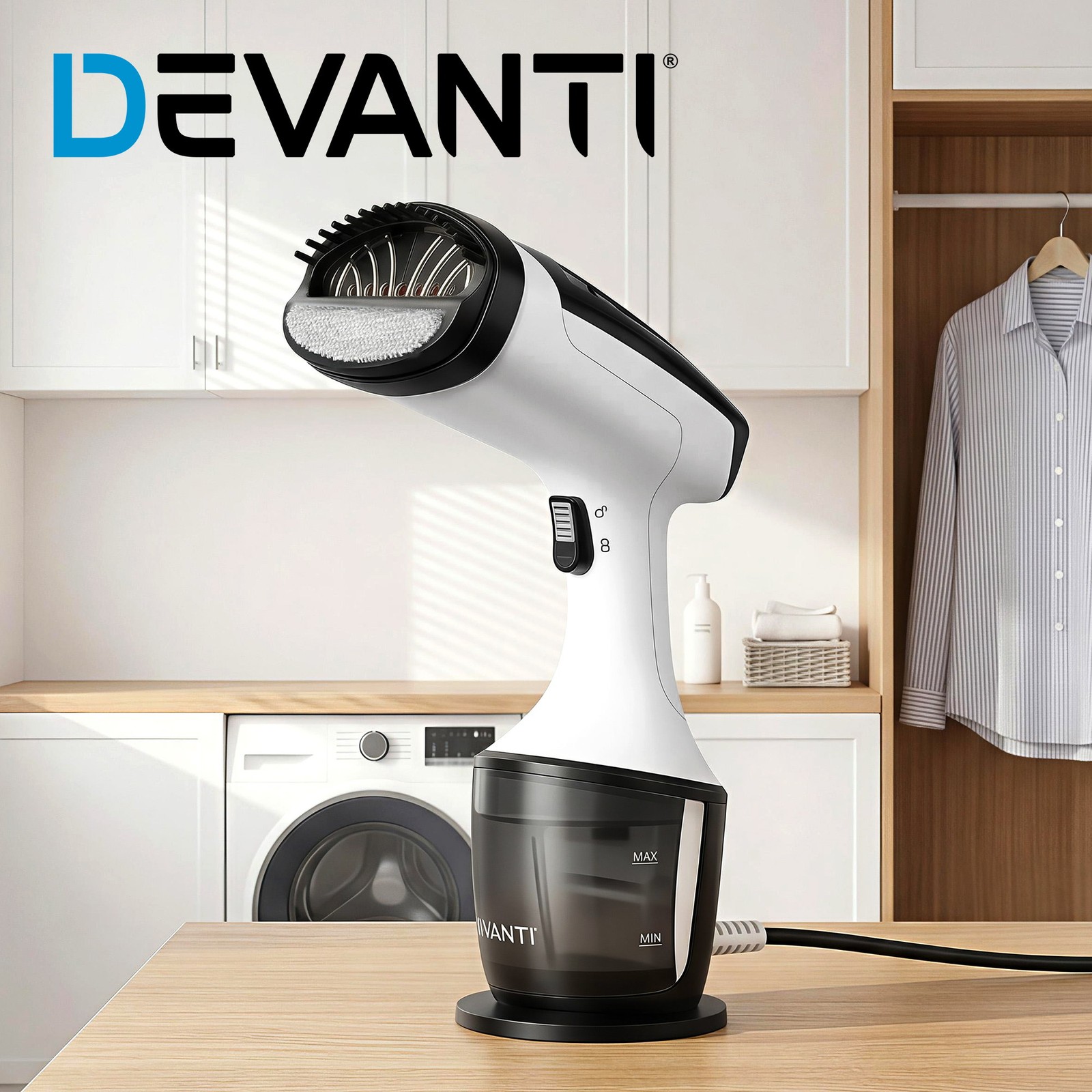 Devanti Handheld Clothes Steamer 1500W 160ml Detachable Tank Travel White Brush