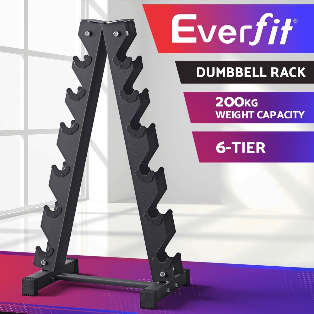 Everfit 6-Tier Dumbbell Rack A-Frame Steel Black 200kg Weight Storage Capacity