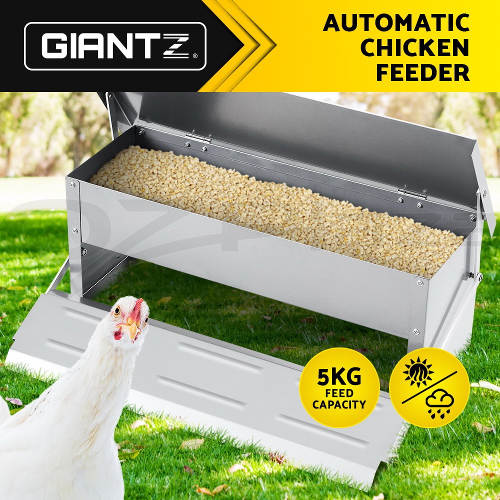 Giantz Automatic Chicken Feeder Treadle Self Opening Galvanized Steel 5kg Silver