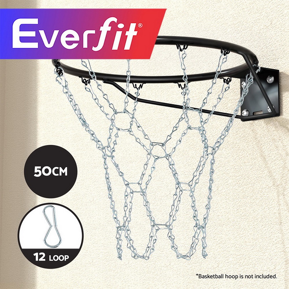 Everfit Basketball Ring Braided Steel Chain 50cm 12 Hooks Silver Easy Assemble