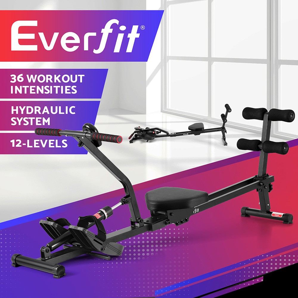 Everfit Hydraulic Rowing Machine Foldable LCD Display 12-Level Resistance Black
