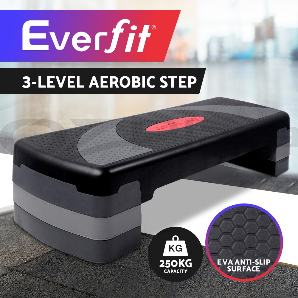 Everfit Aerobic Step Bench 3 Levels Adjustable Platform 250kg Black AEST002