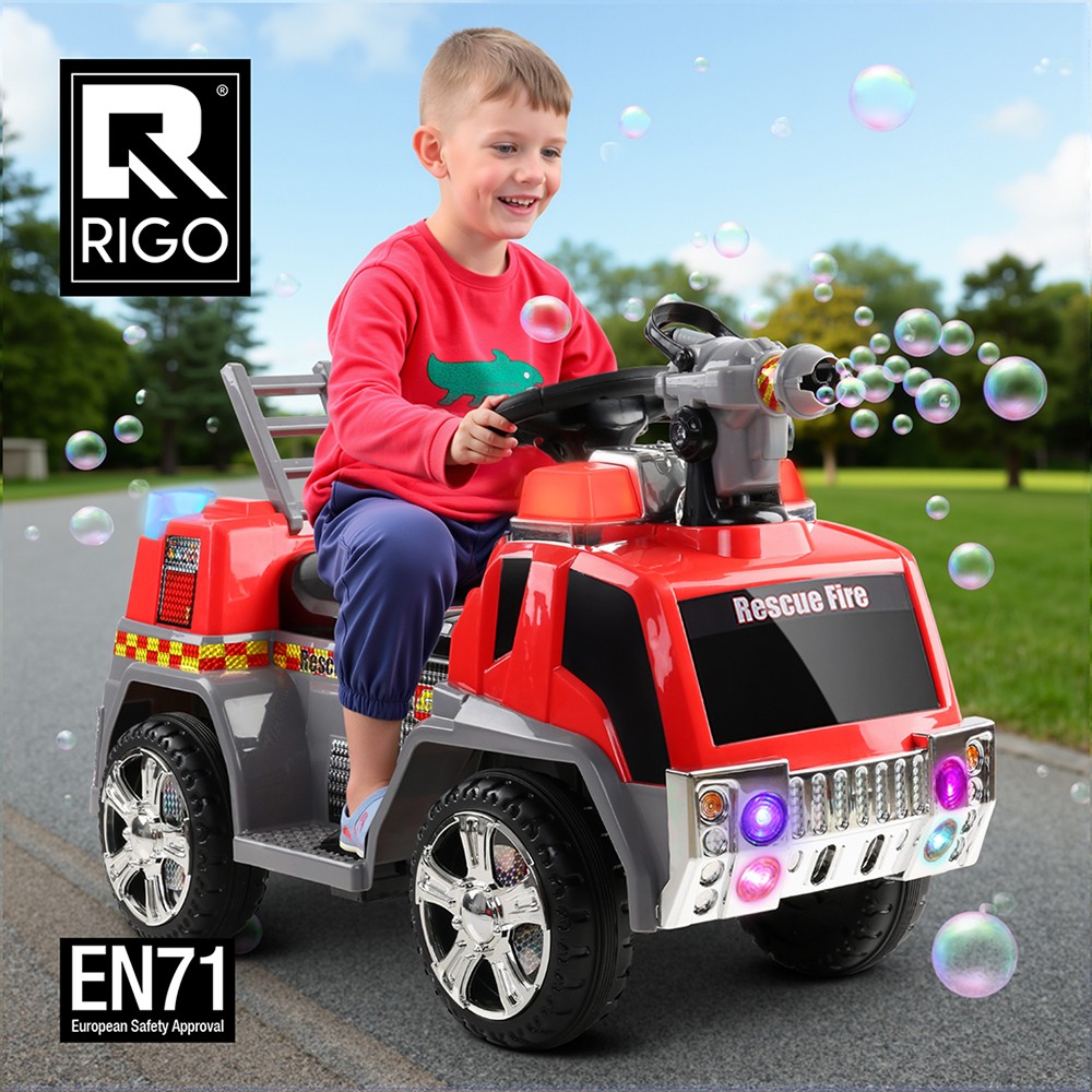 RIGO Electric Ride On Fire Engine Truck 6V Red 3 4-wheel 20kg Forward Reverse