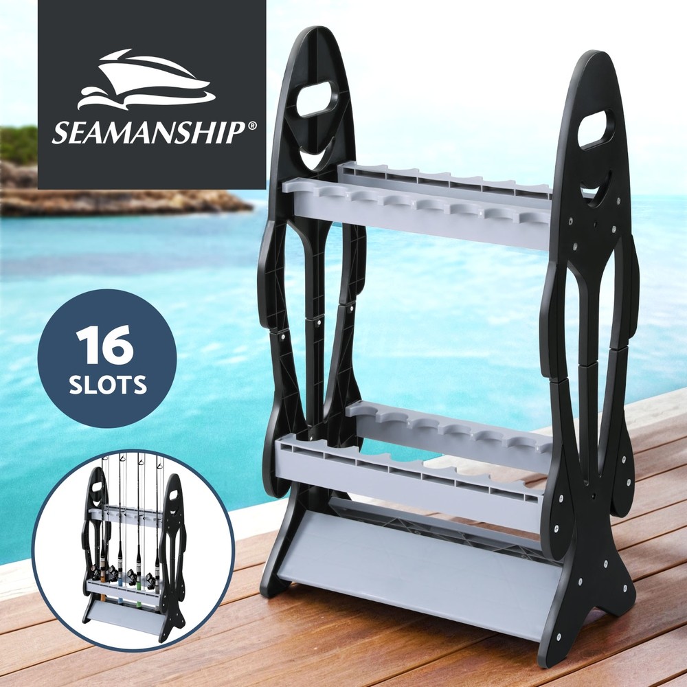 Seamanship Fishing Rod Holder Storage Rack Black Plastic Double-sided Stand